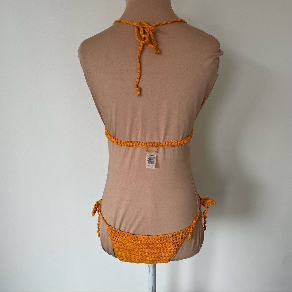 Cult Gaia Alivia Halter Orange Marigold Floral Crochet Bikini Swimsuit NWOT Sz L - Picture 8 of 12